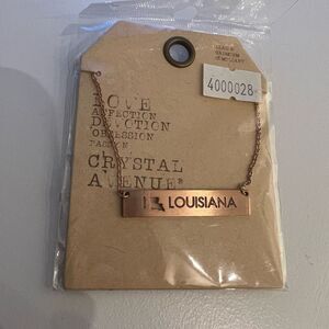 New I Love Louisiana State Bar Necklace on a Gold Tone Chain